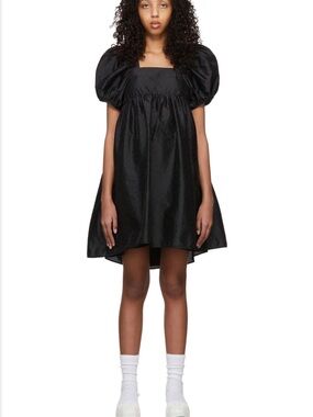 Cecilie Bahnsen Tilde Black Puff Sleeve Tie Back Bow Dress